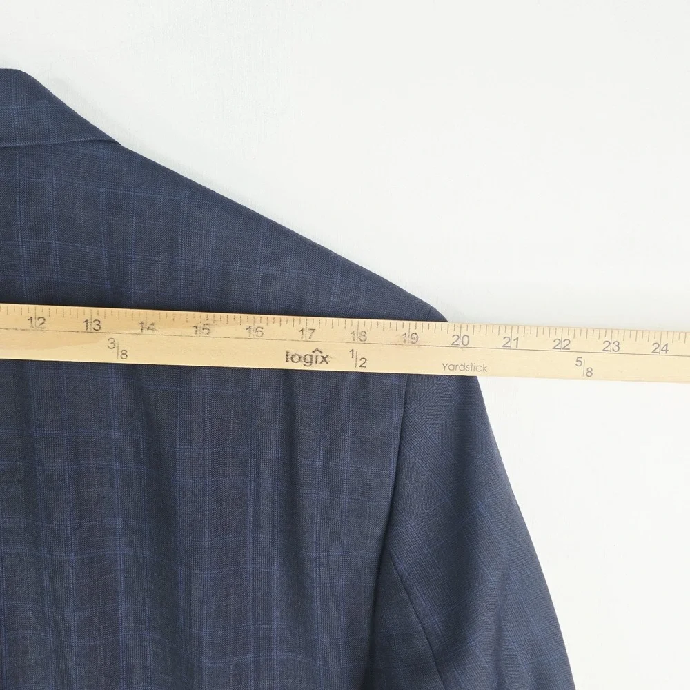 Jos A Bank 44L Blue Plaid 100% Wool Signature Mens Blazer Suit Jacket Sport Coat